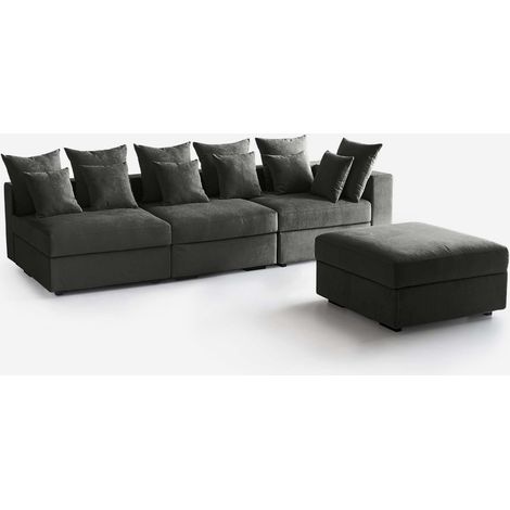 Modulare Ecksofa 3-Sitzer mit Kissen und Pouf Cortina B DX - Dunkel Grau (1/5)