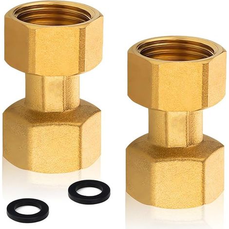 Lot de 2 raccords mobiles en laiton 1/2" filetage intérieur 1/2" IG x 1/2" IG x 1/2" IG en laiton raccord fileté passage DN15 avec joint d'étanchéité pour installations d'eau et systèmes de chauffage (1/5)