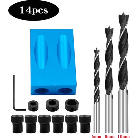 Gabarit de perçage d'angle, gabarit de perçage pour trous de poche avec guide de perçage d'angle pour le travail du bois, avec repère de connexion de foret à 15°