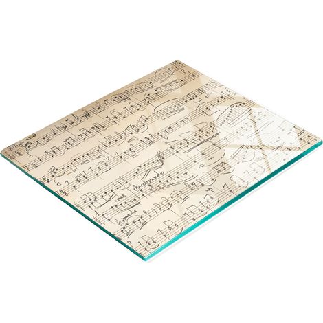 Tabla de cocina de vidrio templado duradera y elegante con dise帽o de notas musicales, 60 x 52 cm. (1/5)