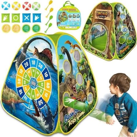 (Dinosaur) 4-in-1 Dinosaur Tent for Kids, Indoor/Outdoor Pop-up with Bean Bag/Darts Game for Boys and Girls (1/4)