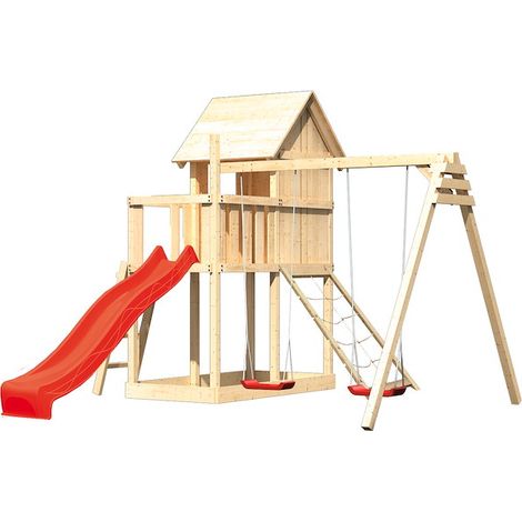 Akubi Stelzenhaus Frieda natur Rutsche rot+DS+Netzrampe