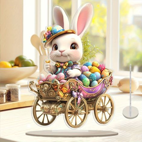 Ornement De Pâques - Lapin Et Oeuf En Acrylique Découpé Au Laser - Décoration De Bureau Étagère Table - 14,6 X 18 Cm - 1 Pièce (1/5)