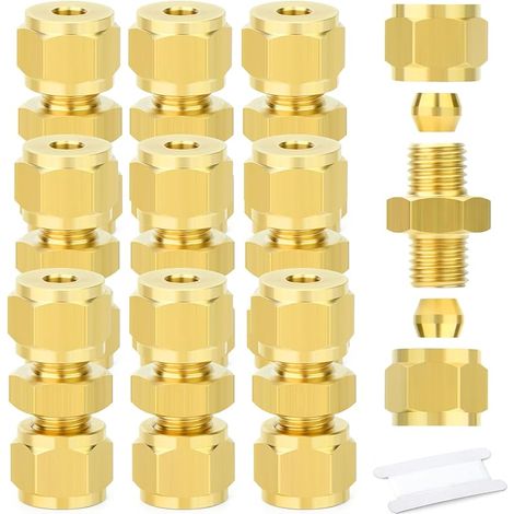 10pièces Raccord de tube à compression en laiton, raccord de tube 4mm OD x 4mm OD