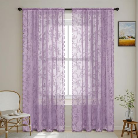 Rideaux en Voile à Dentelle Violets 2 Pièces 100 × 250 cm, Rideau de Fenêtre Moderne, pour Salon Chambre Cuisine Décor (1/5)