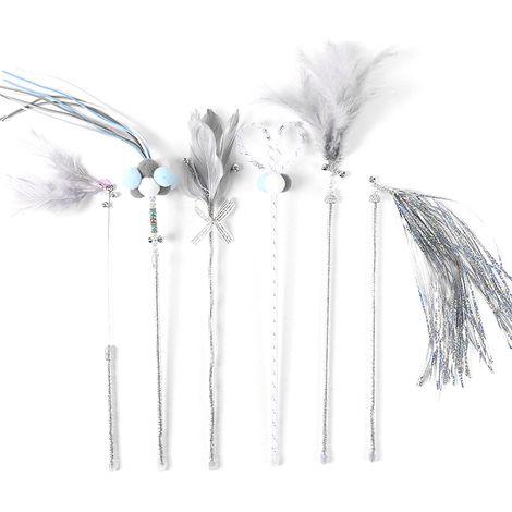 Baguette Teaser pour chat, jouet interactif en plumes avec cloche pour chaton jouant gris, 3 pièces (1/5)