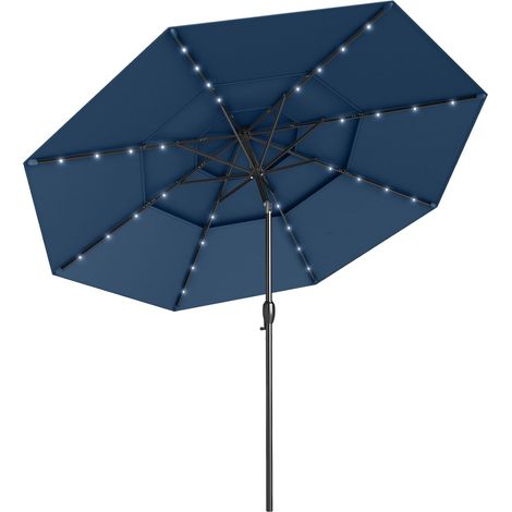 GOPLUS Parasol de Jardin Exterieur avec 32 Lumières LED, 3M Parasol Balcon Inclinable avec Toit à 3 Niveaux, 8 Baleines, Manivelle, Protection Solaire, pour Terrasse, Plage, Patio (Bleu) (1/5)