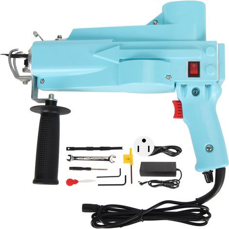 2 en 1 Machine à Tufter Tapis, Coupe et Boucle, Vitesse Réglable, Pistolet à Moquette avec Poignée 360°, 100-240V Cyan, Prise US (1/5)