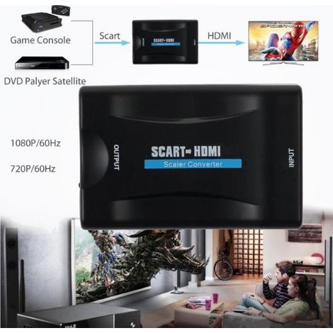 Convertisseur Péritel-HDMI - Adaptateur - 1080P HD - Supporte plusieurs formats - Noir (1/4)