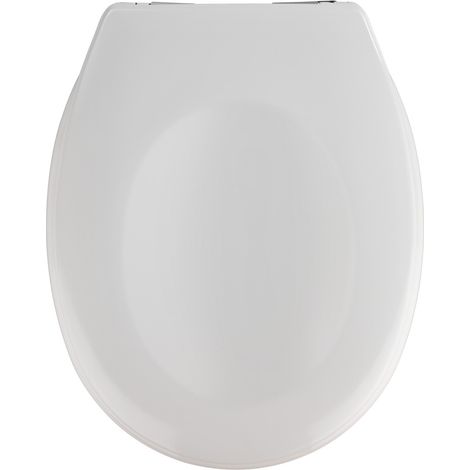 WENKO WC-Sitz Savio, aus antibakteriellem Duroplast mit Absenkautomatik, Weiß, Duroplast weiß , Kunststoff chrom (1/5)