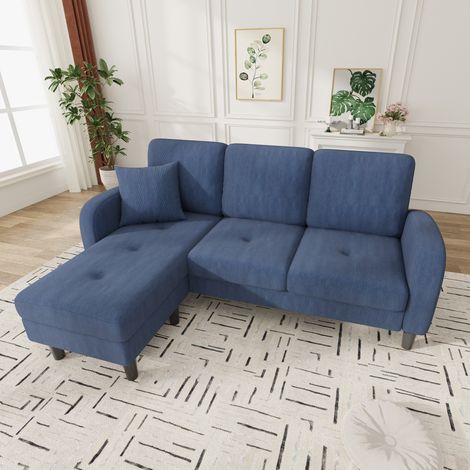 Modulares L-Ecksofa 166×118×77 cm aus blauem Cord, für kleine Räume – MEUBLIV (1/5)