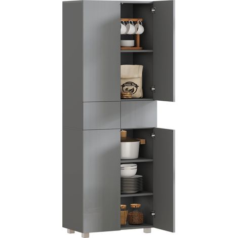 HOMCOM Kitchen Cupboard Storage Cabinet Push Open Doors and Drawers, Grey