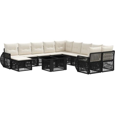 Set Divano da Giardino 12 pz Nero e Bianco Crema polyrattan vidaXL (1/5)