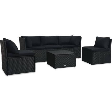 vidaXL Salon de jardin 4 pcs avec coussins Résine tressée Noir (1/5)