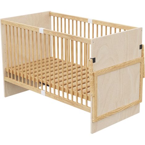 Lit bébé évolutif 70x140 cm avec table à langer latérale rabattable, sommier 4 hauteurs, pin massif naturel (1/5)