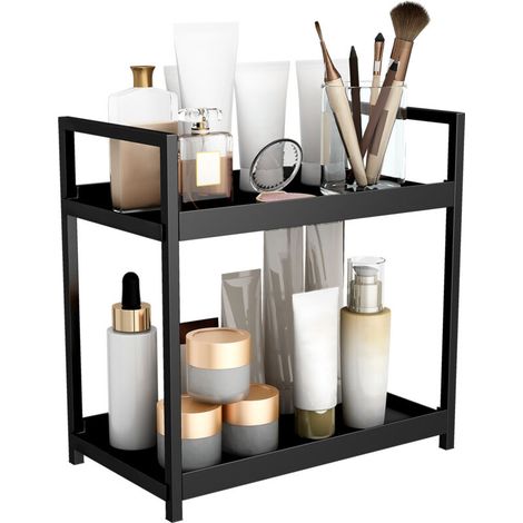 Étagère/support de rangement décoratif à double niveau pour plan de travail et sous évier, noir