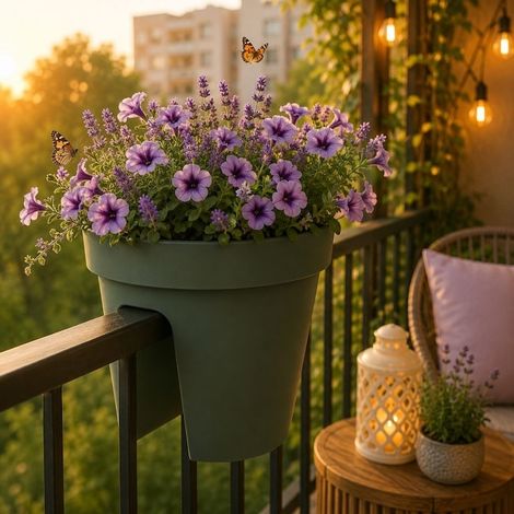 Hängender Pflanzkasten für Geländer, Flower Bridge, 28 cm, dunkelgrün, für Balkon, Terrasse und Garten (1/3)