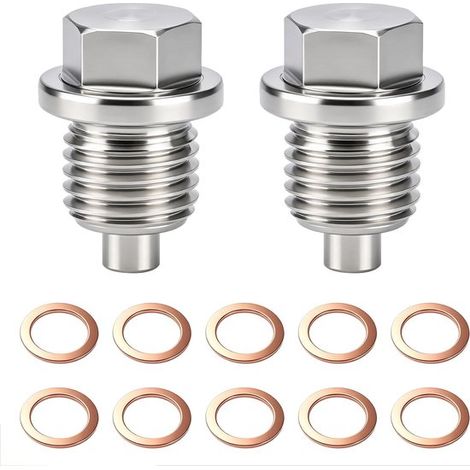 Deux bouchons de vidange magnétiques, M14x1,5 en acier inoxydable, avec 10 joints toriques - bouchons de vidange pour la protection du moteur (1/5)