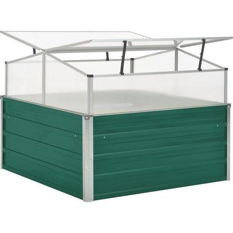Serre de Jardin avec Toit Ouvrant Jardinière Acier Galvanisé et PC Vert 100 x 100 x 77 cm (1/5)