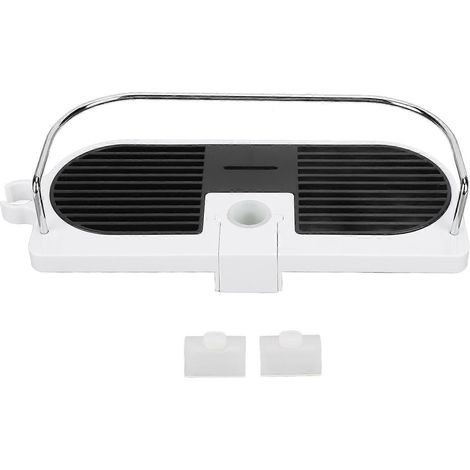 Porte-savon réglable pour barre de douche, porte-savon en ABS finition chromée pour salle de bain et cuisine, organisateur de barre de douche sans perçage avec design ajouré. Installation facile. (1/5)