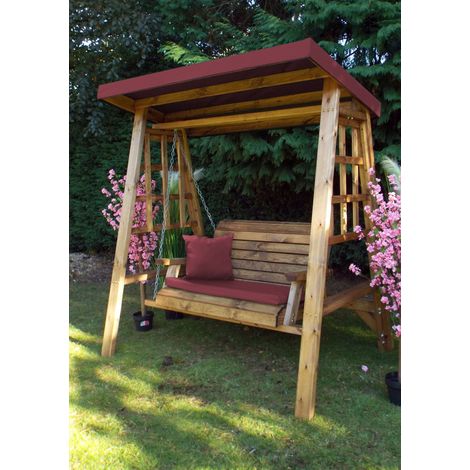 Charles Taylor Wooden Dorset 2 Seater Swing Seat Chair Bench Red Cushion Cover (1/6)