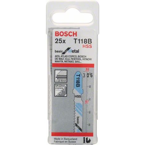Lames de scie sauteuse T 118B Basic pour métal L.92 mm, pas de dents 1,9-2,3 mm HSS, paquet de 25 (1/3)