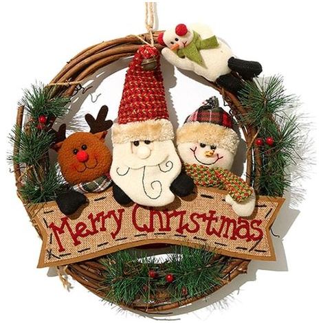 Couronne de Noel Porte Decoration,Couronne de Noël en Rotin,Décoration Suspendue de Noël,Couronne de Signe de Noël pour Porte D'entrée,Christmas Ornaments pour Maison Cuisine Mur Fenêtre Hall Decor (1/5)
