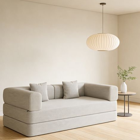 Canapé convertible 200x100x70 cm blanc cassé, pliable avec coussins, tissu velours côtelé MEUBLIV (1/5)