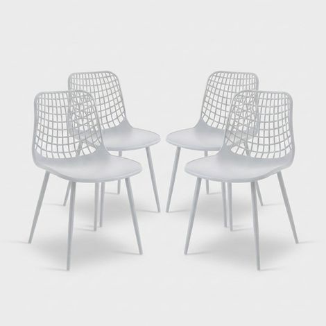 Juego de 4 sillas de diseño moderno perforado para interior y jardín Emmel - Blanco