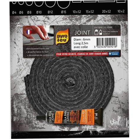 Joint tressé pour insert et poêle 2,5m Ø 6mm – Résistance jusqu'à 500°C – Colle réfractaire incluse – Performance optimale
