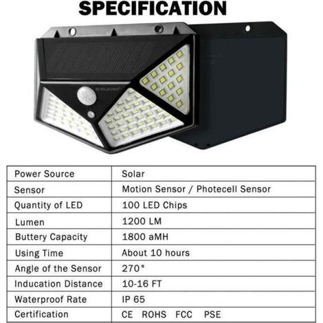 Hengxin-4 pack lampe solaire exterieur 100 led de éclairage Détecteur de Mouvement Lumière murale (1/4)