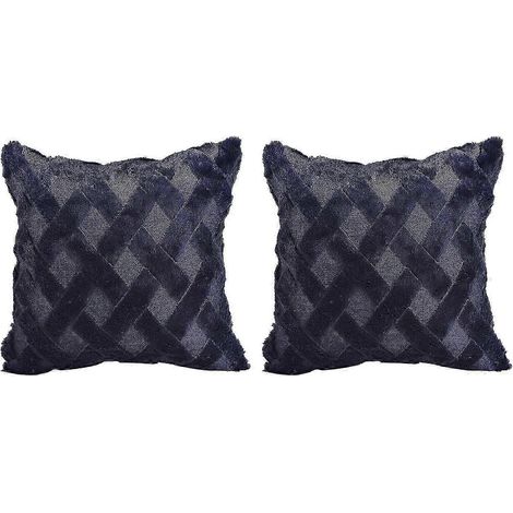 Lot de 2 housses de coussin géométriques courtes en peluche 45 cm (18 pouces) en velours-Navy