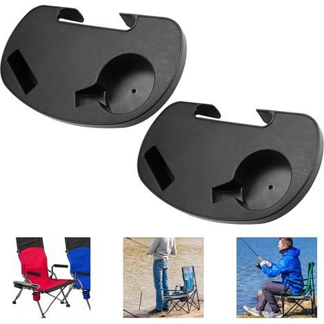 2 pièces porte-gobelet chaise noir porte-gobelet chaise de camping pour patio balcon meubles chaise pliante et Piscine extérieure chaise de plage- (1/5)