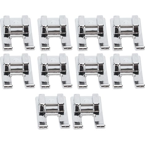 Set mit 10 Zubehörteilen für Haushaltsstickmaschinen, aus Edelstahl, mit offenem Fuß. (1/5)