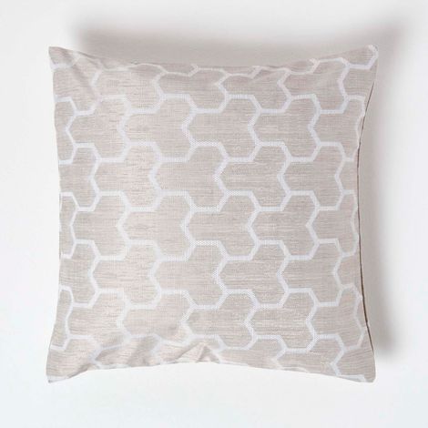 HOMESCAPES Geometric Natural Jacquard Cushion Cover, 45 x 45 cm