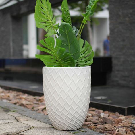 VVBV Pot de fleurs en céramique, fait main, résistant au gel, trou de drainage, finition brillante, Blanc (1/5)