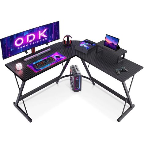 Bureau d'angle 127 x 127 x 77.5 cm – Bureau gaming d angle noir – Support pour écran – Montage facile