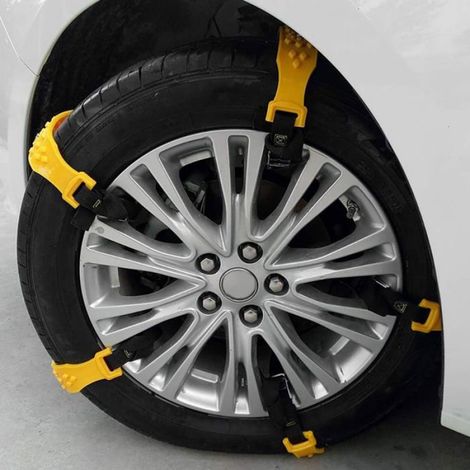 10 pcs Chaussettes à Neige Voiture 185 - 225 mm, Chaînes à Neige Jaunes, Câbles de Traction Urgence Réglables Antidérapants (1/4)
