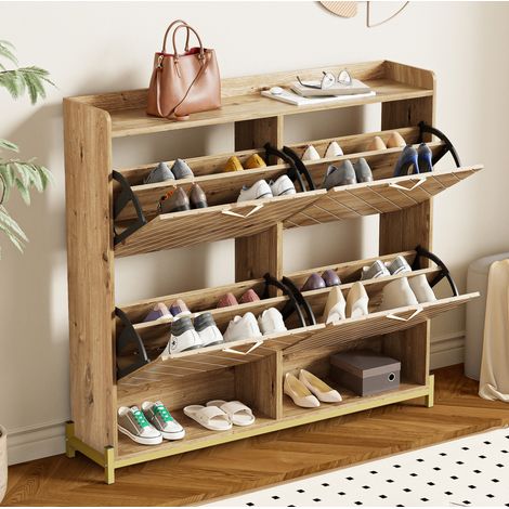 Scarpiera 108,5x24x100 cm legno in MDF con piedi metallici e design salvaspazio (1/5)