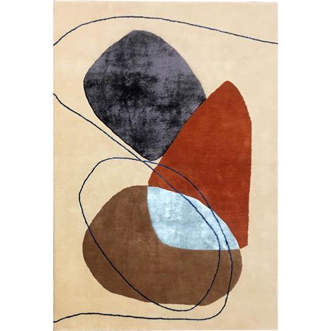 Tapis salon et chambre en laine 160x230 beige et orange fait main