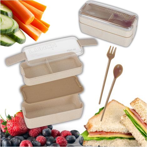 Lunchbox mit Fächern und Besteck für Schule und Arbeit (1/5)