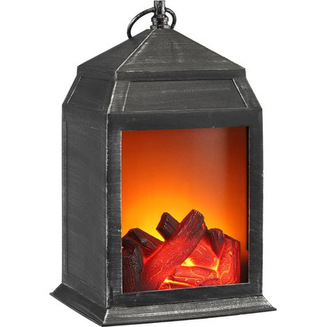 LED Laterne mit Kaminfeuer Optik - 26cm - Flammeneffekt Deko Kamin Kaminlaterne