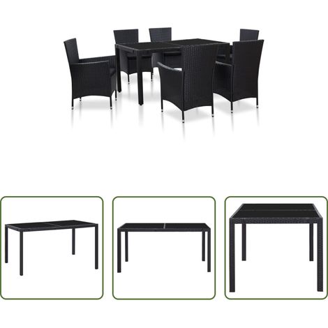 Table de jardin - Ensemble à manger d'extérieur 7 pcs Résine tressée Noir (1/5)