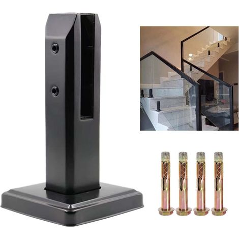 Pince Verre d'escalier Noir, Support Verre de Clôtures Piscine en Acier Inoxydable 304, Pince de Fixation Mur Clôtures Verre pour Main Courante,Balcon,Rampe d'Escalier,H160MM, Pour verre 10-16mm (1/5)