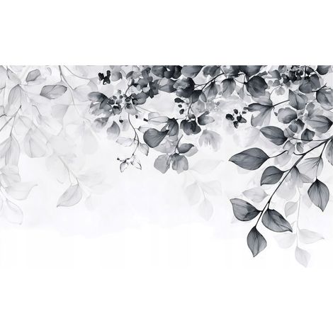 Papier peint mural feuilles suspendues noir blanc intissé grand format design intérieur salon chambre pas cher 150x105 cm (1/5)