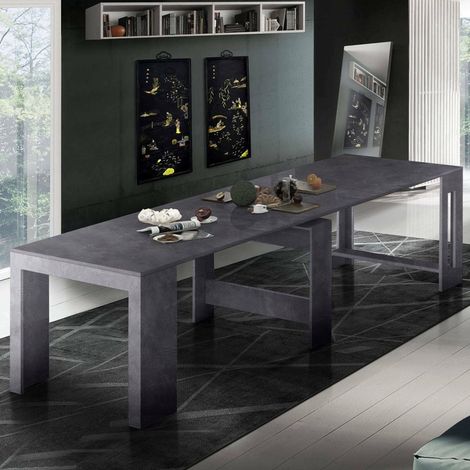 Console Extensible Martino, Console Extensible jusqu'à 12 Places, Table avec Supports d'extension, 51/300x90h77 cm, Ardoise (1/5)