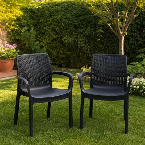 Silla para Exterior Mattagga, 2 Sillas, Impermeable, Fabricada en Italia, Apilable, Negro Antracita (1/3)