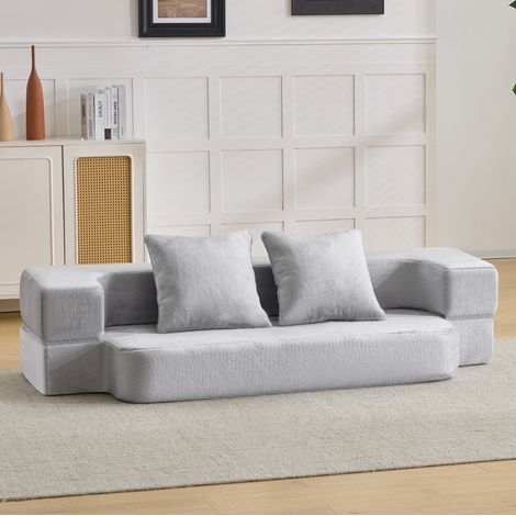 Divano letto pieghevole 2 posti, 190 x 102 x 42 cm, in tessuto, grigio chiaro HAVRYA (1/5)