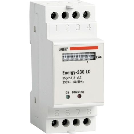 Compteur d’Énergie Électrique Électromécanique Monophasé Mesure de Consommation Rail DIN 2 Modules Vemer VN960100 Energy-230 LC (1/2)