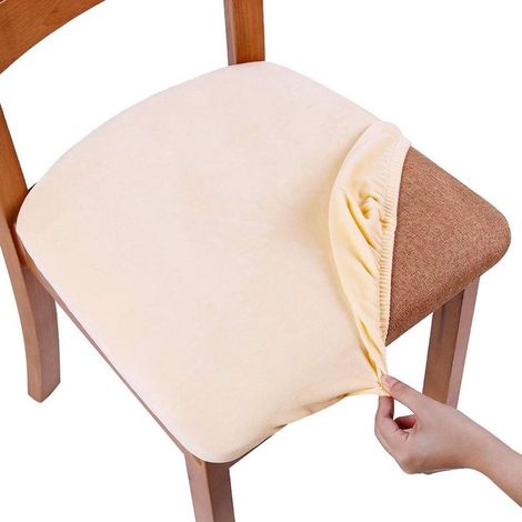 Housses de siège en velours pour chaises de restaurant (ensemble de 2 pièces), élastiques, amovibles et lavables, avec attaches, couleur crème.